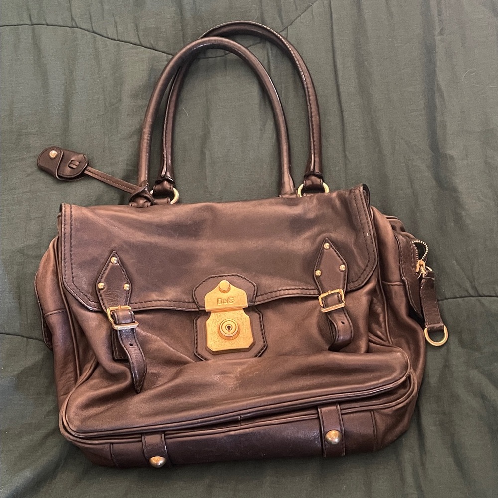 Dolce & Gabbana Leather Satchel Handbag with Brass Hardware
